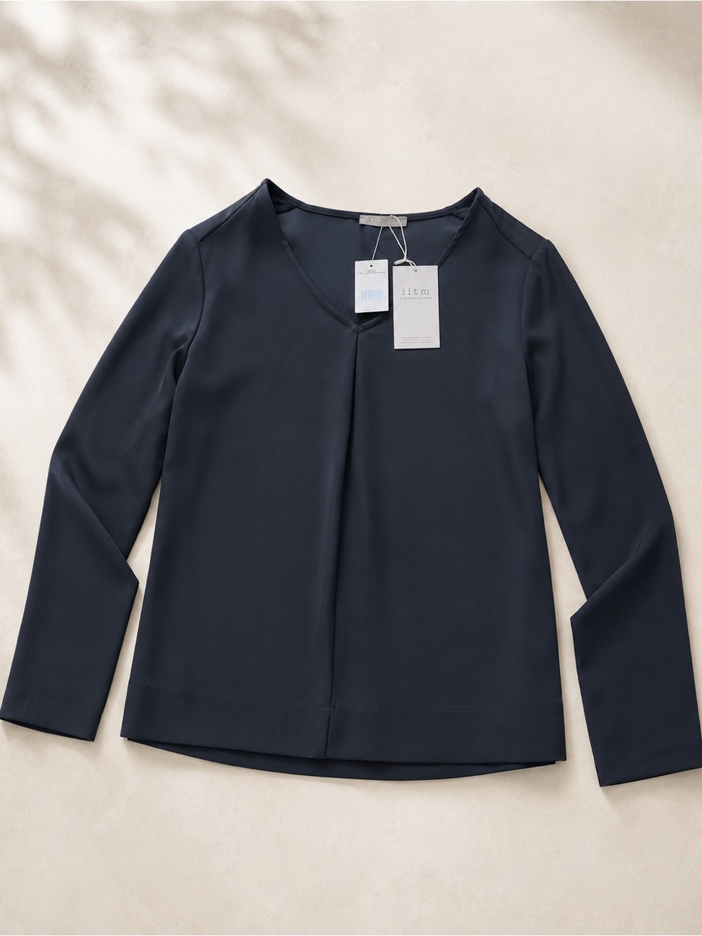 !it jeans Silk-Blend Navy V-Neck Long-Sleeve Blouse